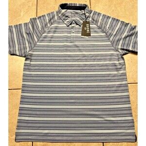 Rhone Shirt Mens Large Delta Pique Polo Ocean Blue Striped Golf Performance NEW
